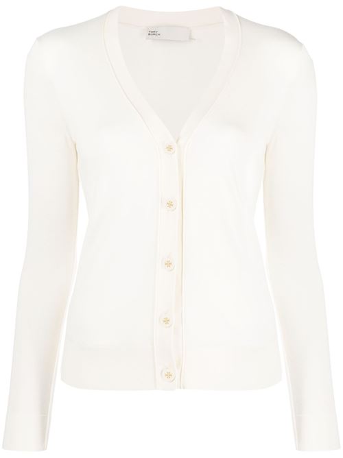 Cardigan con i bottoni loggati in avorio da donna TORY BURCH | 146283104